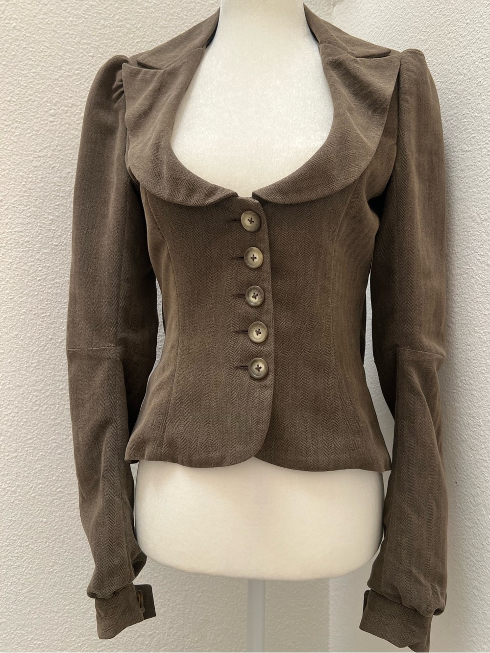 Vintage Michelle Mason Fitted Olive/Brown Ruched Corset Jacket